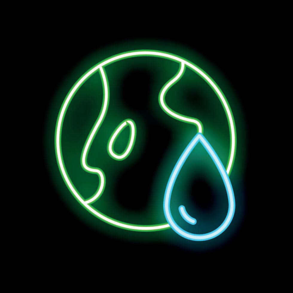 Neon icon of earth crying a single blue tear on black background vector