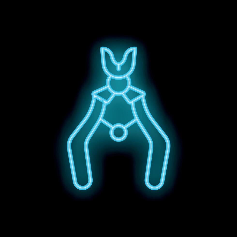 Neon icon of tooth extraction pliers glowing blue on black background vector