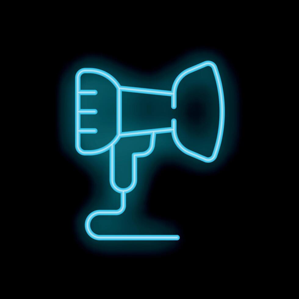 Neon sign showing hair dryer icon on dark background vector