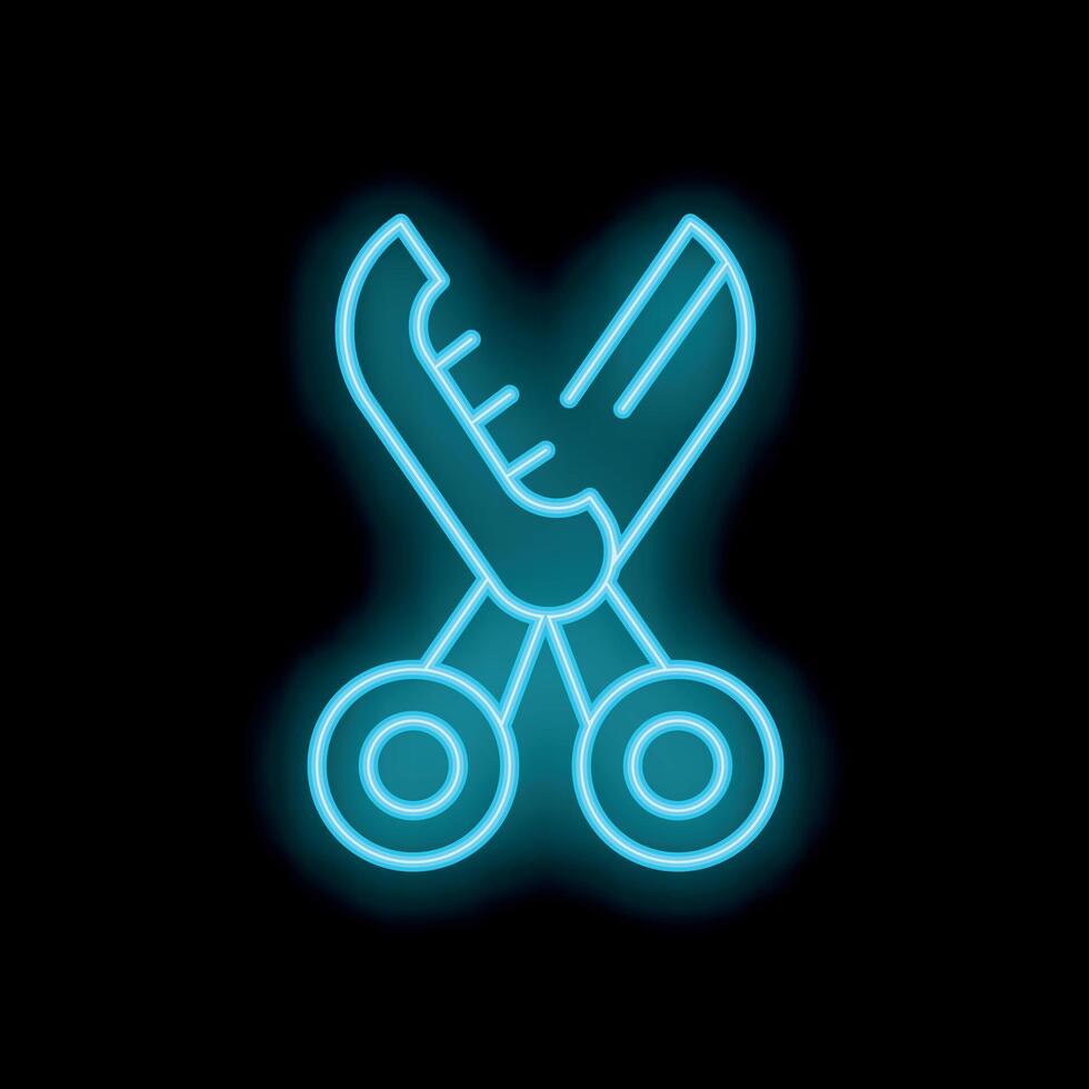 Neon scissors cutting through the dark background vector