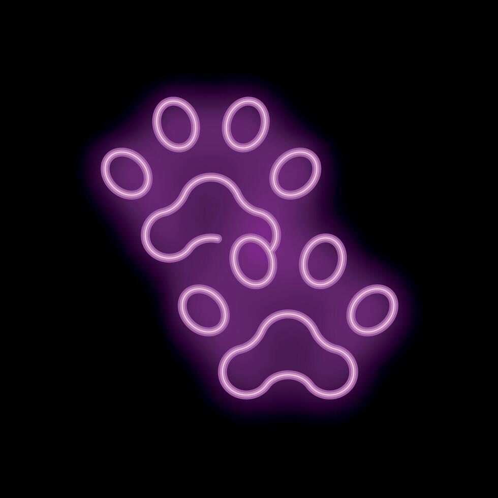 Bright pink neon sign showing two animal paw prints vector