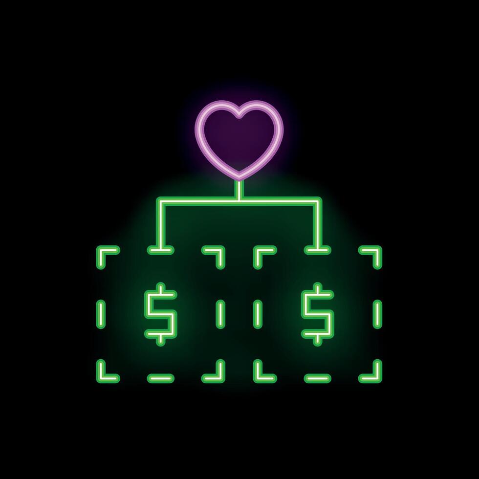 Neon sign representing the concept of love being driven by money vector