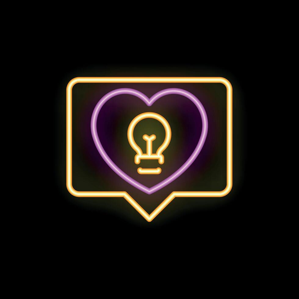 Neon speech bubble showing love for creative ideas with heart and light bulb vector