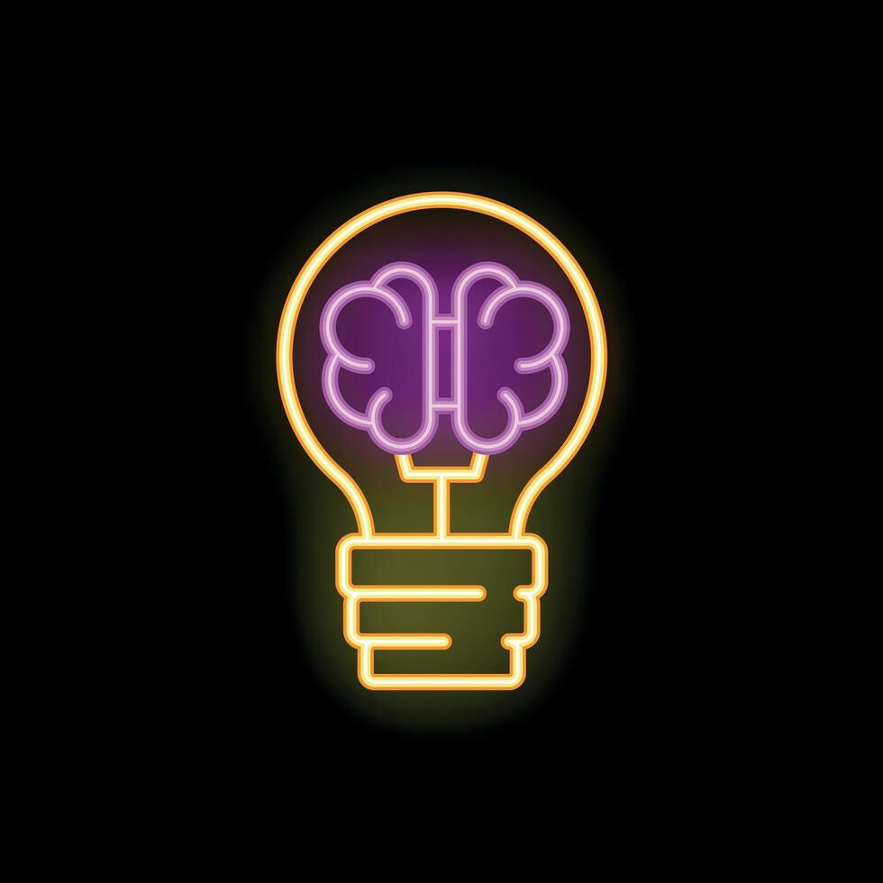 Neon lightbulb representing a human brain generating ideas vector