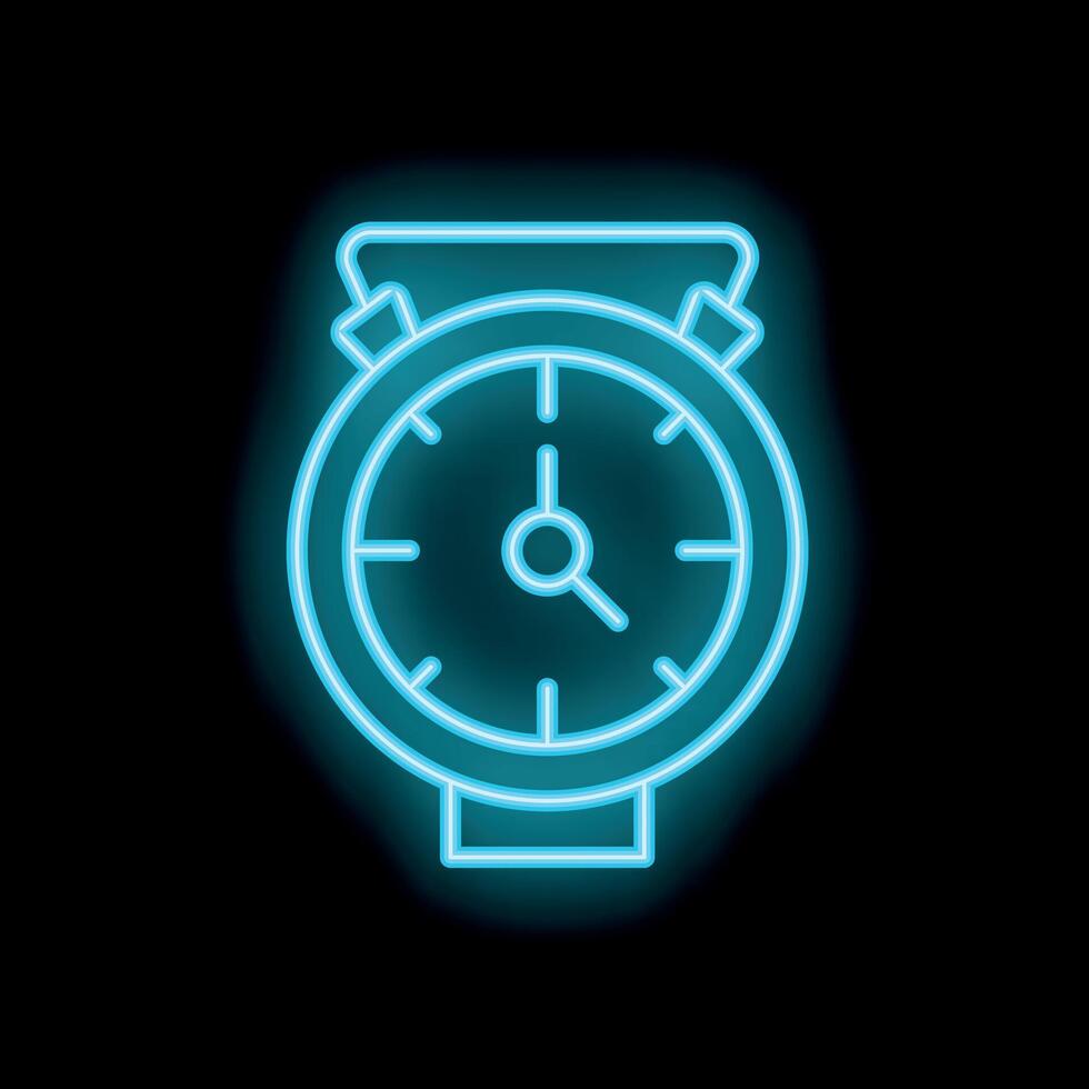Neon blue stopwatch showing time passing quickly vector
