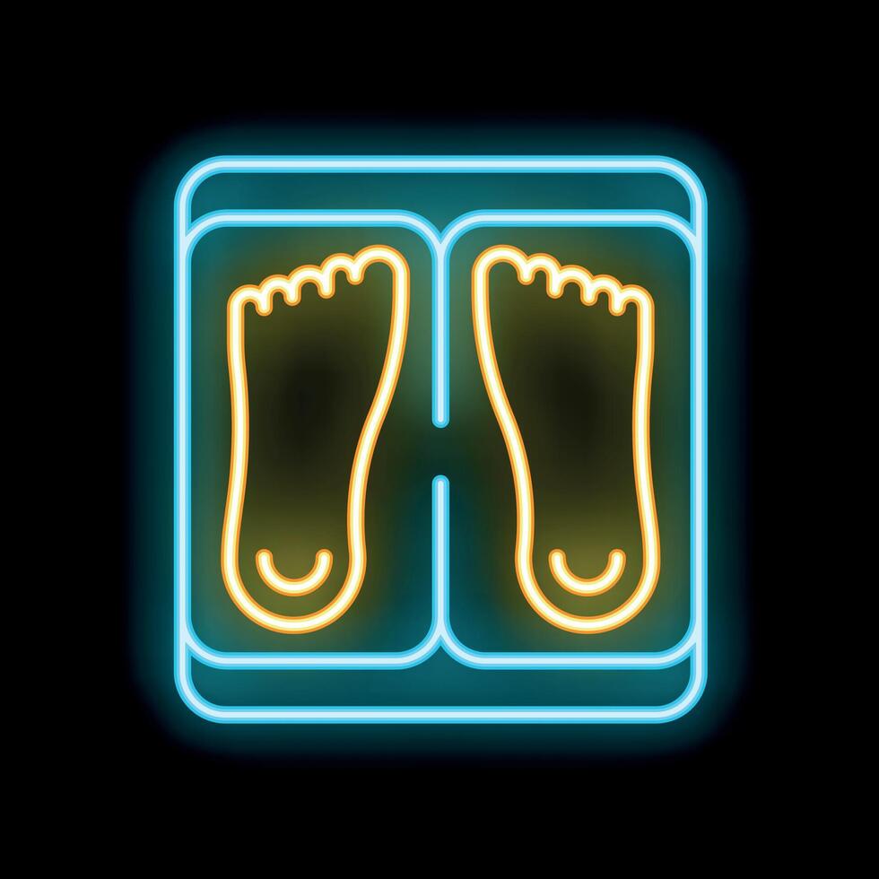 Neon sign representing a weighing scale with footprints for measuring body weight vector