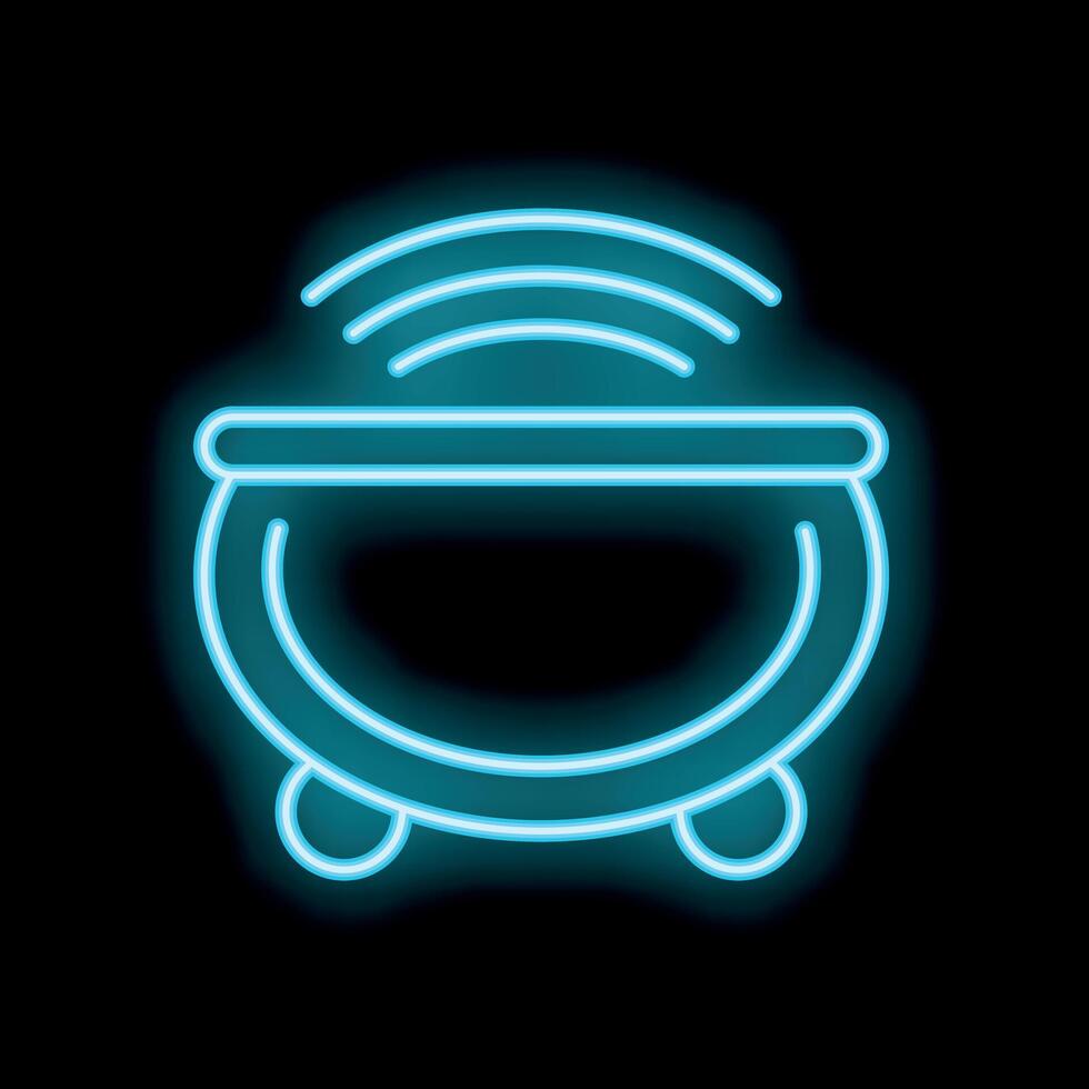 Blue neon sign of a steaming witch's cauldron for halloween celebration vector