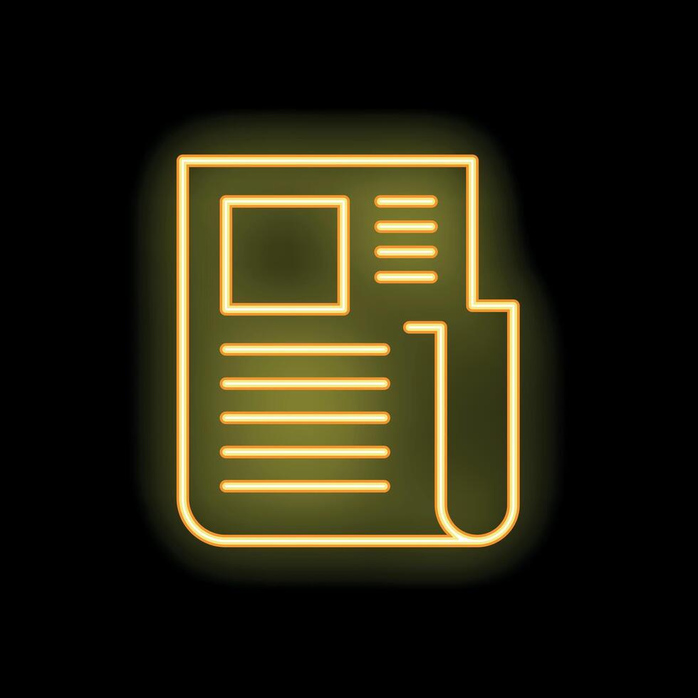 Neon yellow newspaper icon glowing on black background vector