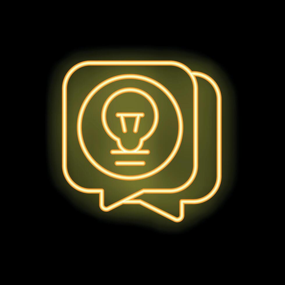 Neon icon of two speech bubbles exchanging ideas with a light bulb vector