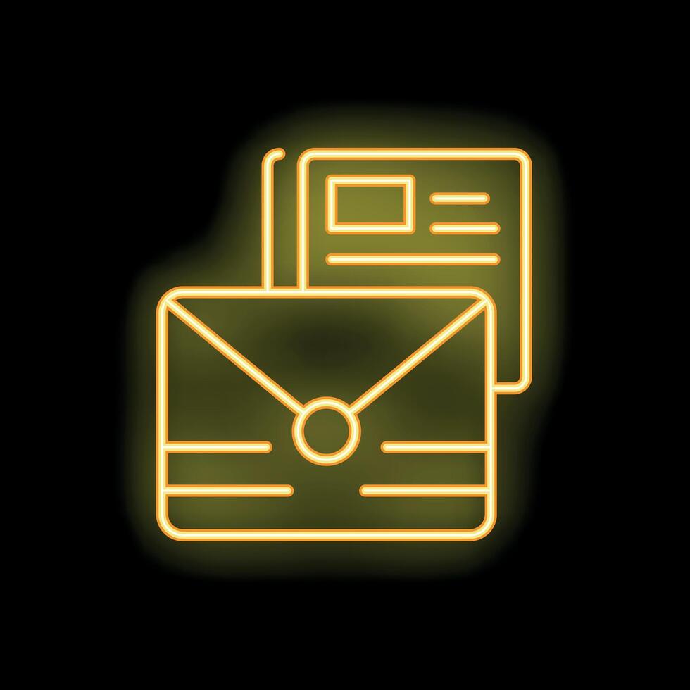 Neon yellow mail envelope with document icon on black background vector