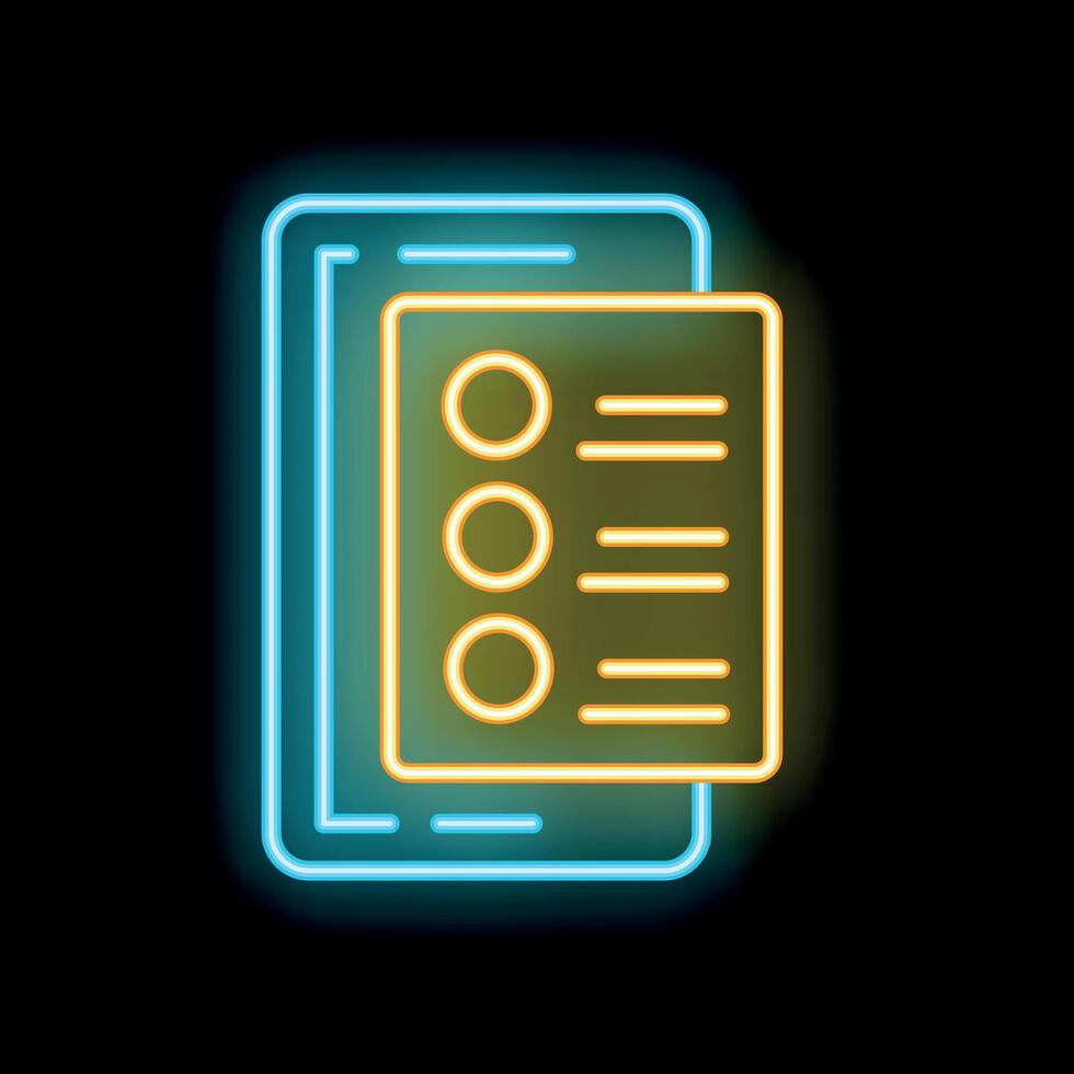 Neon icon of mobile phone displaying checklist for task management and productivity vector