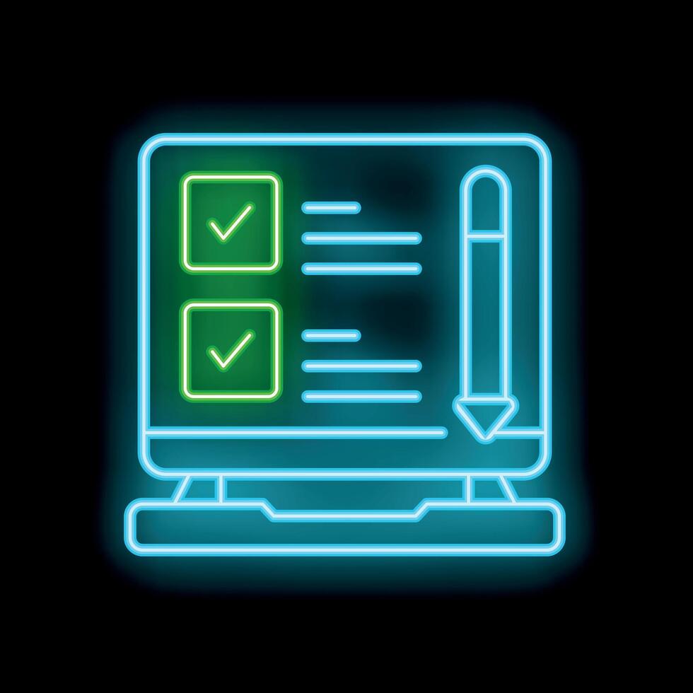 Neon online survey being filled out with digital pen vector