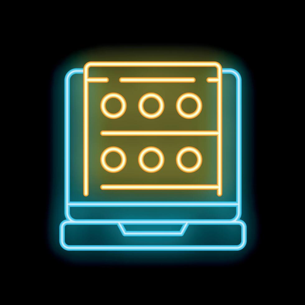 Neon icon of online survey form on laptop displaying customer feedback results vector