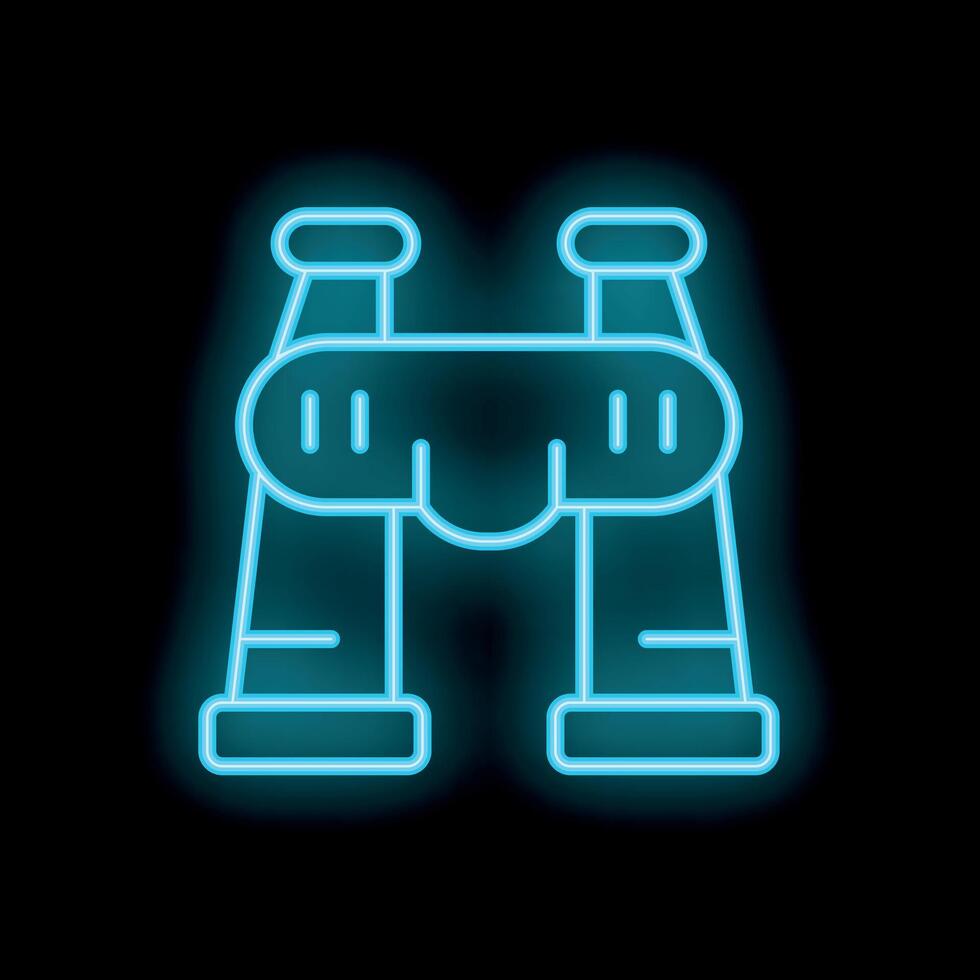 Blue neon sign binoculars icon glowing in the dark vector