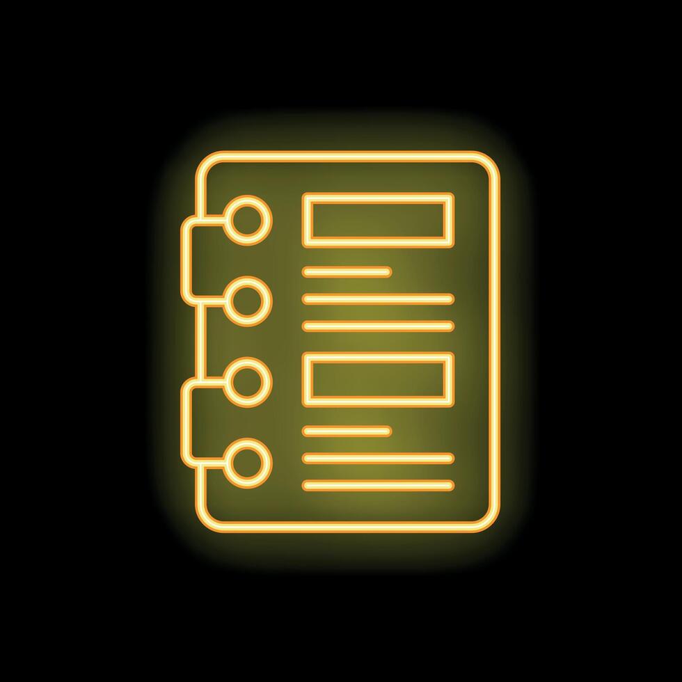 Neon yellow notepad with checklist on black background vector