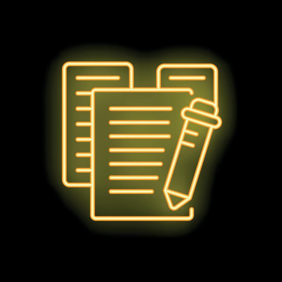 Neon sign of a pencil taking notes on paper vector