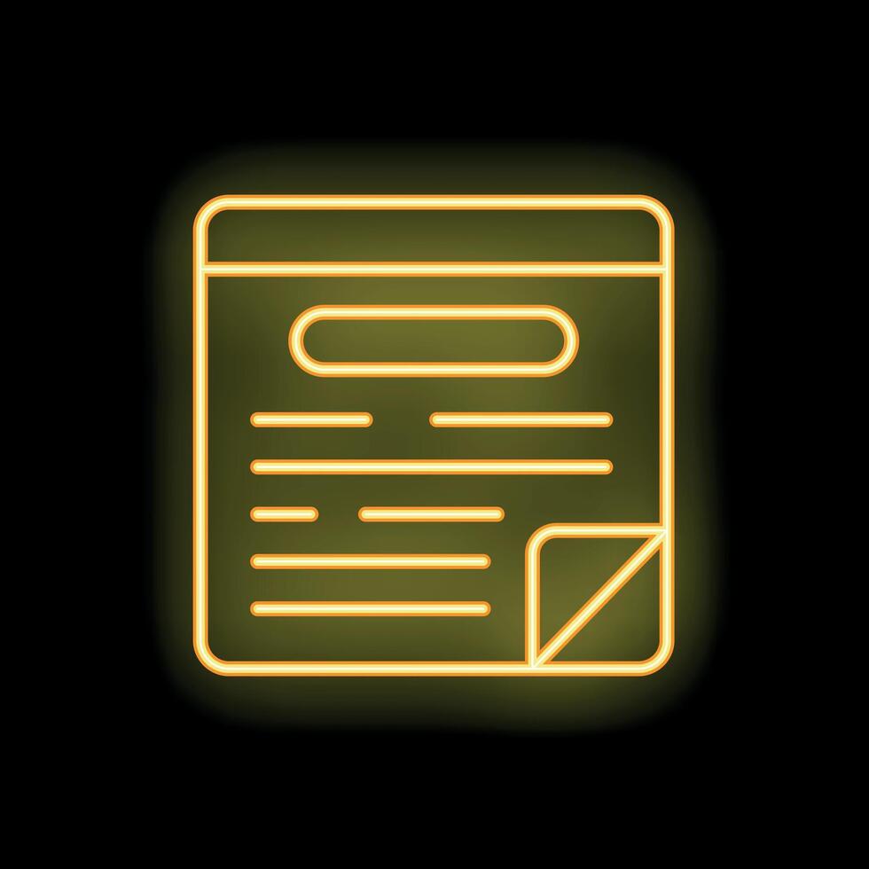 Neon yellow online document icon glowing against black background vector