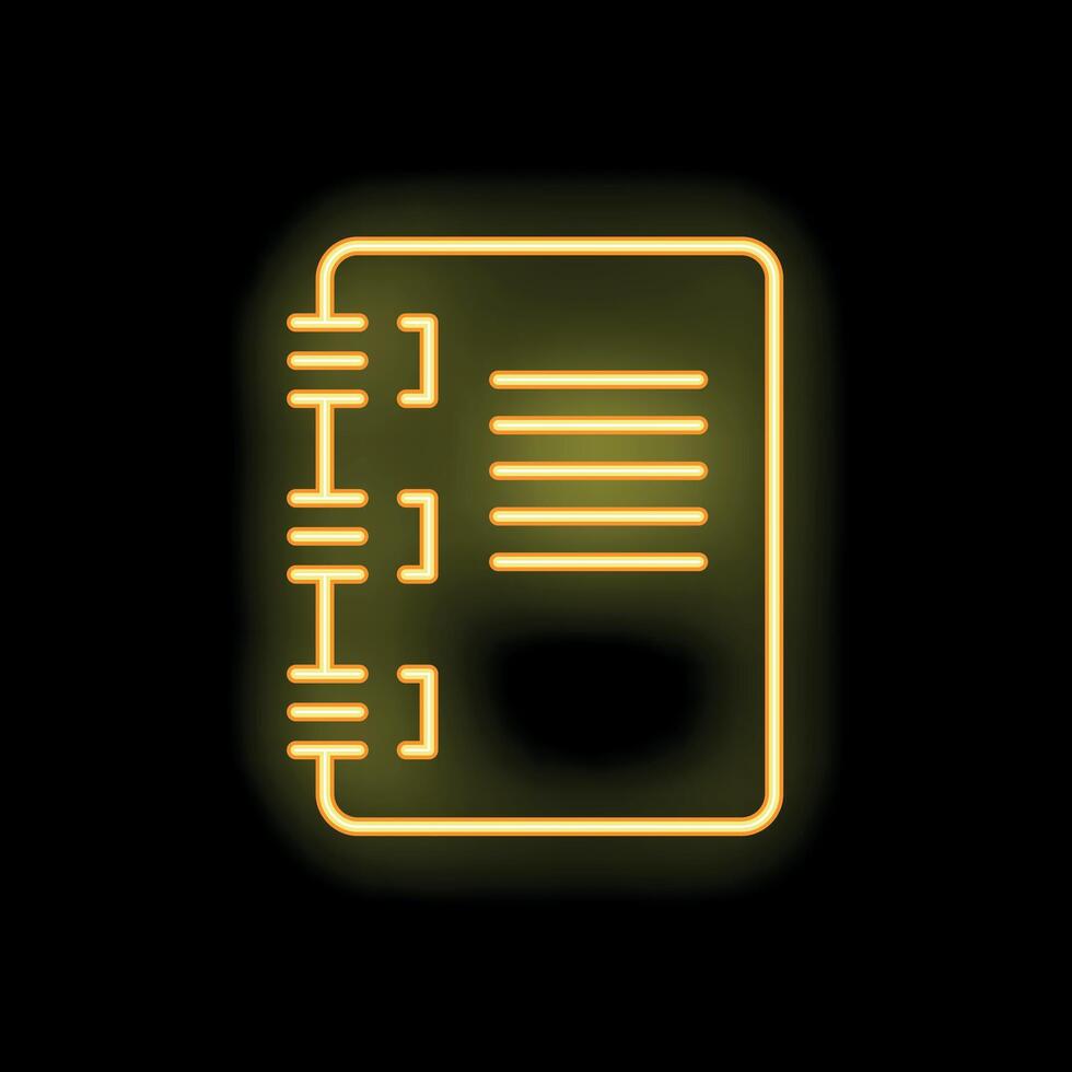 Neon notepad icon glowing on dark background vector