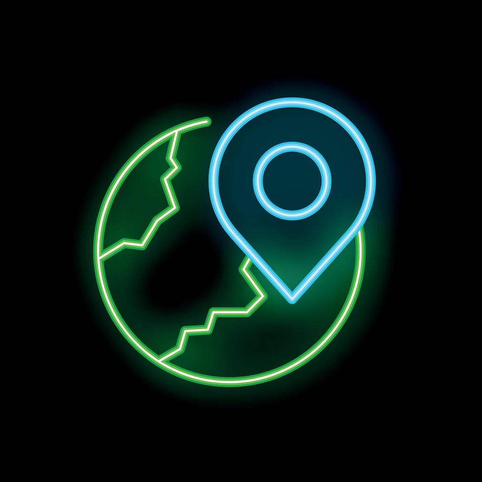 Neon pinpoint icon marking a location on planet earth vector