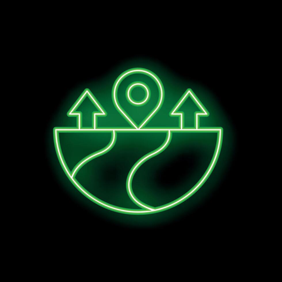 Neon green icon of global logistics and worldwide shipping tracking system vector