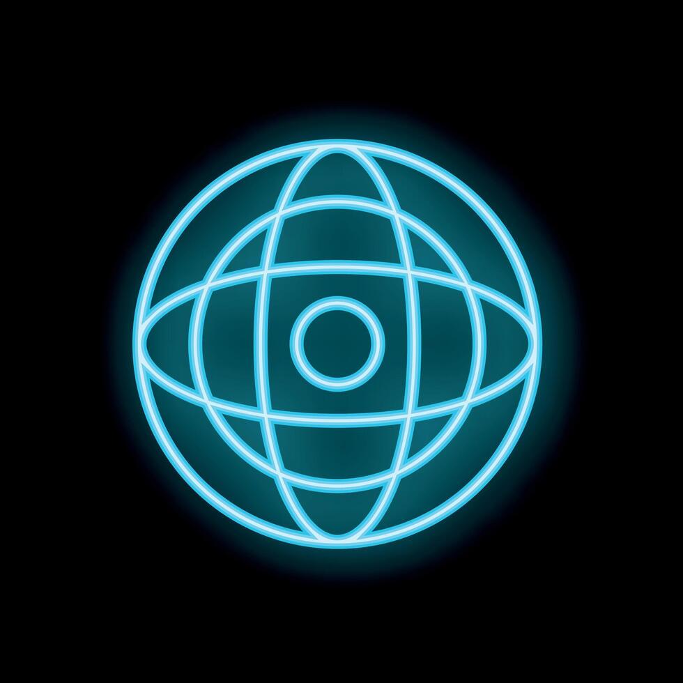 Neon blue sphere glowing on black background representing global communication vector