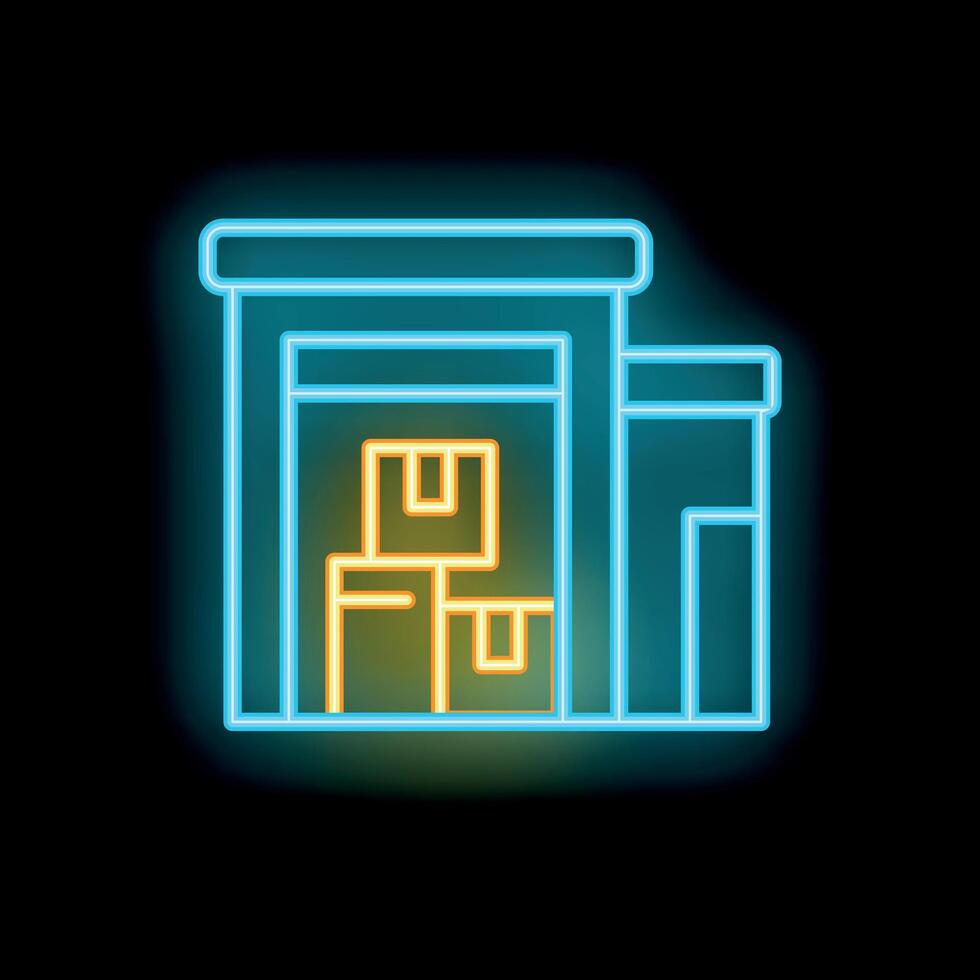 Neon warehouse building stocking goods for delivery service vector