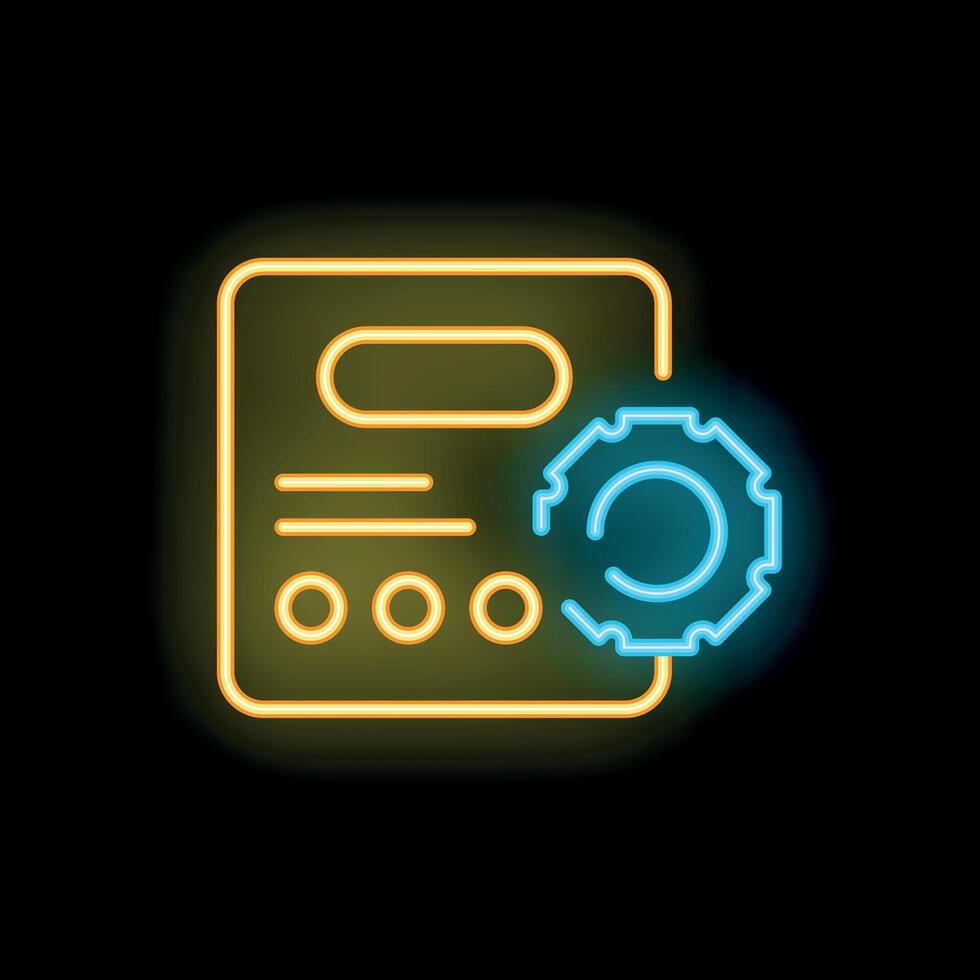 Neon icon of gear optimizing document management system vector