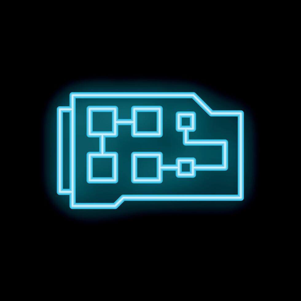 Neon blue circuit board glowing on black background vector