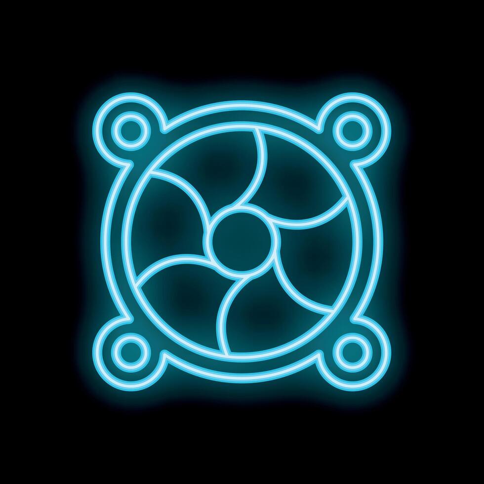 Neon computer cooler cpu cooling fan glowing icon symbol sign vector
