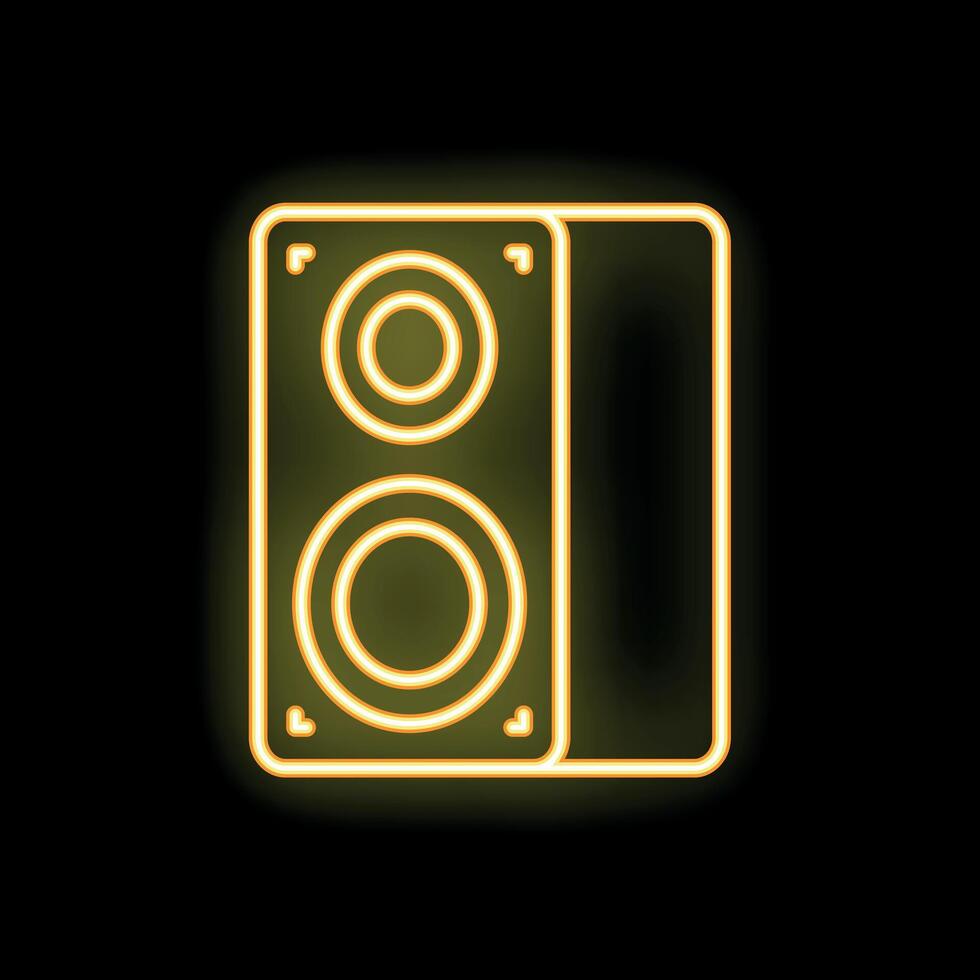 Yellow neon sign depicting audio speaker system on black background vector