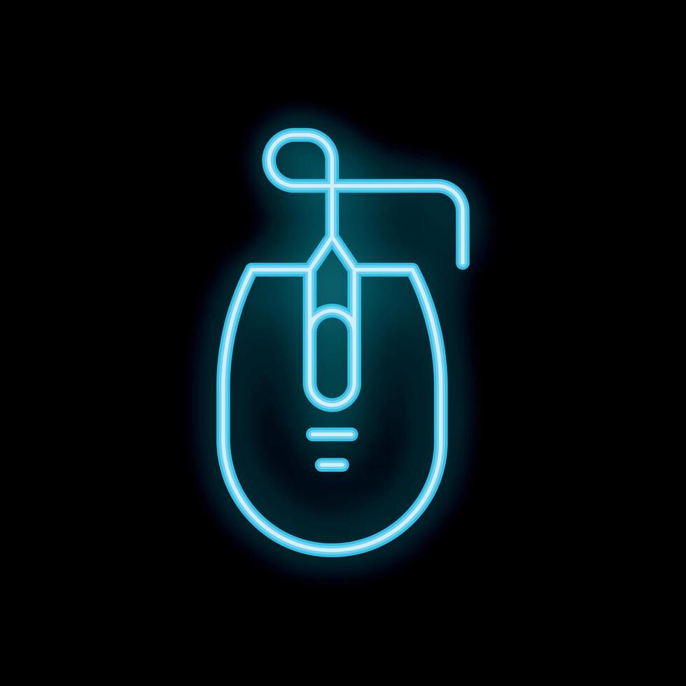 Neon blue wired computer mouse glowing on black background vector