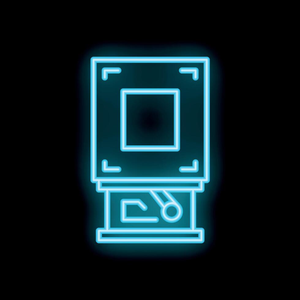 Neon icon of automated packaging system for storage on black background vector
