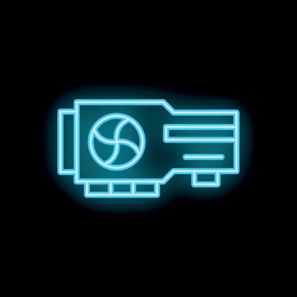 Blue neon sign icon of a powerful graphics card for gaming or workstations vector