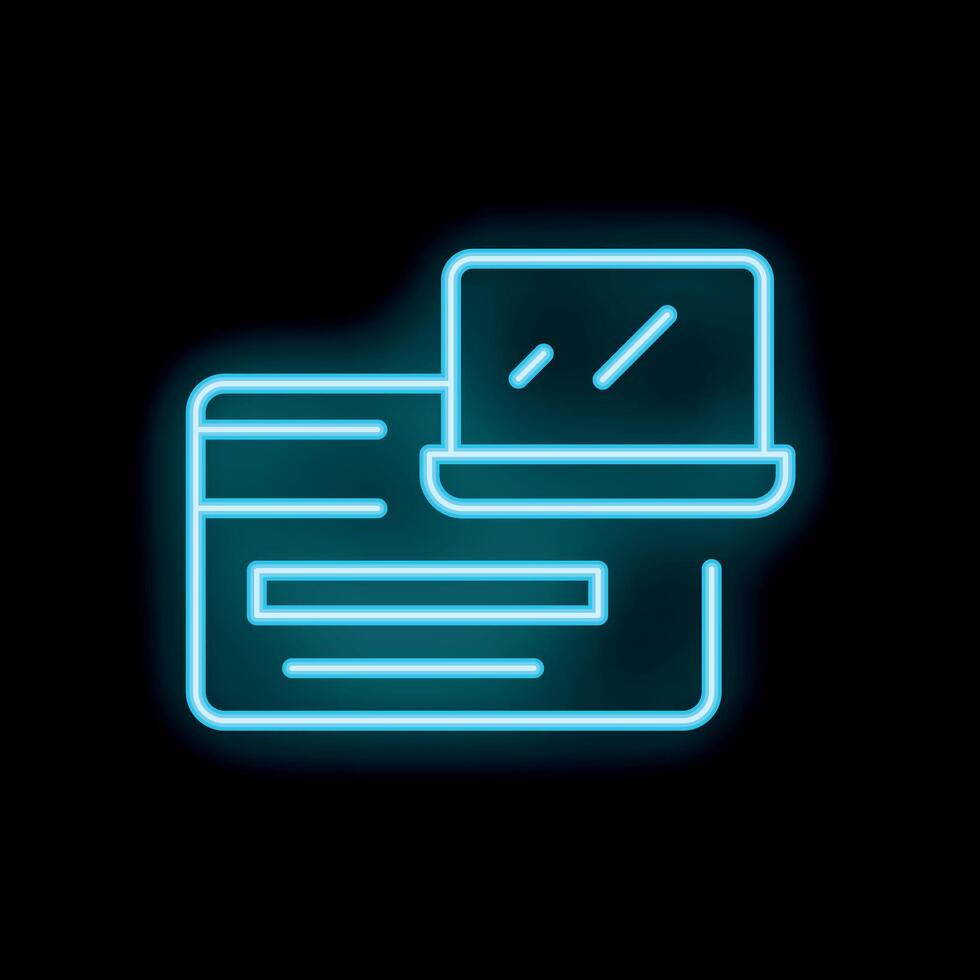 Neon icon of laptop over credit card for online shopping vector
