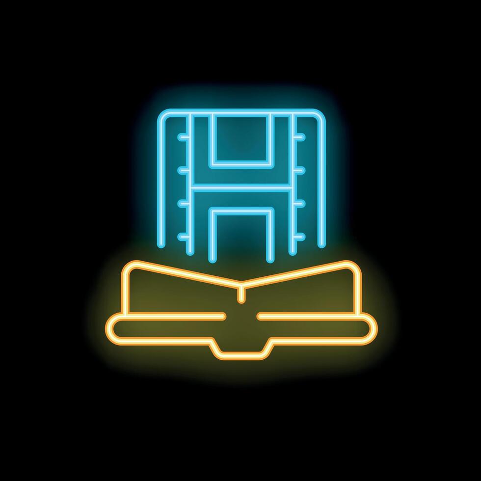 Neon icon of floppy disk saving data to a hard drive vector