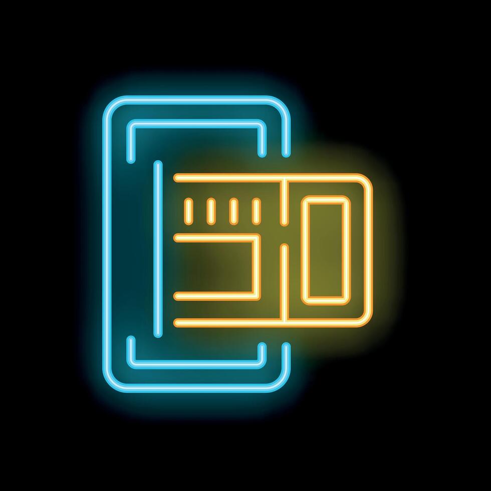Neon sign of mobile phone displaying boarding pass for travel and tourism industry vector
