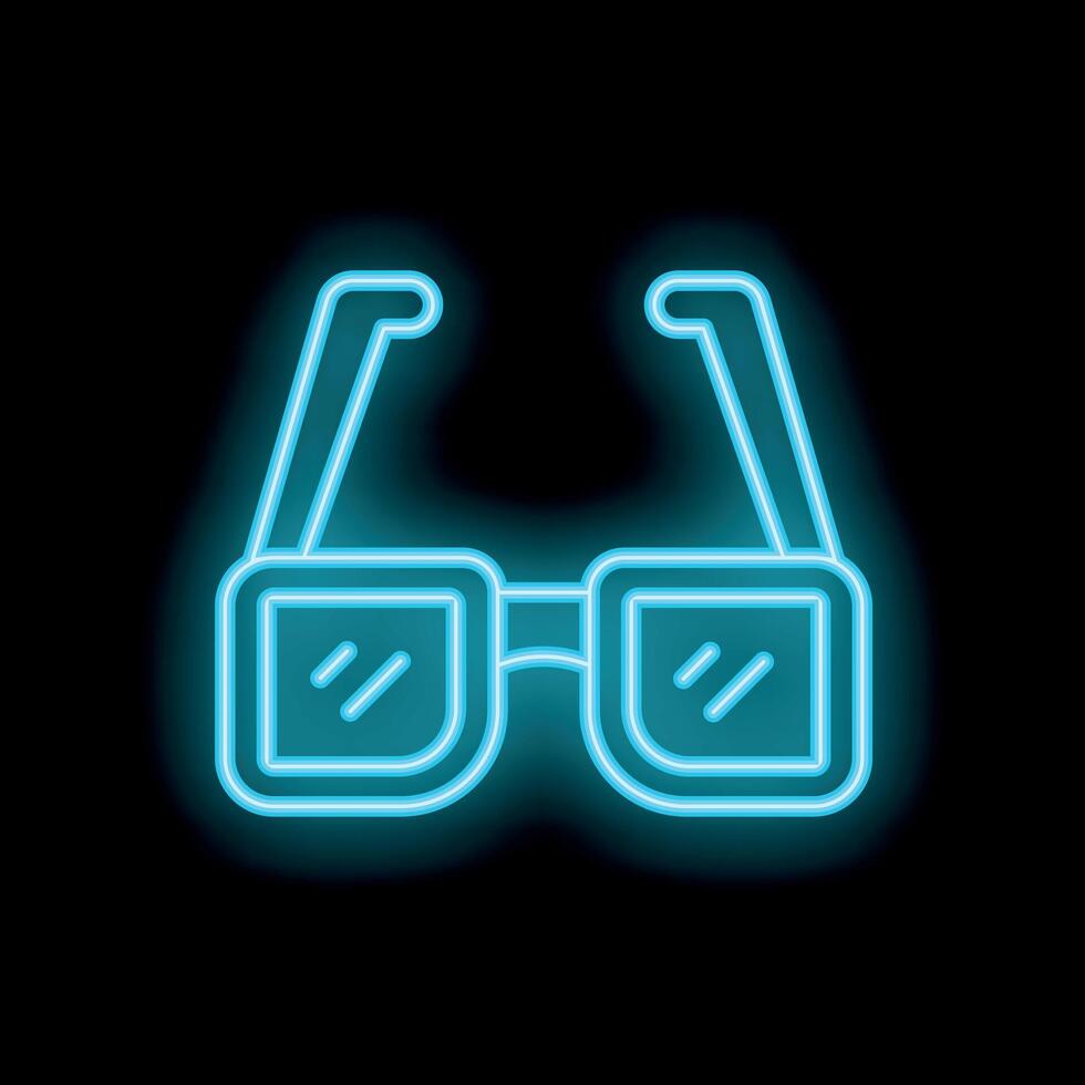 Neon glasses shining in the dark, glowing blue icon vector