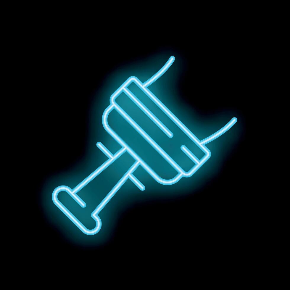 Neon icon of auction gavel striking surface representing bidding vector