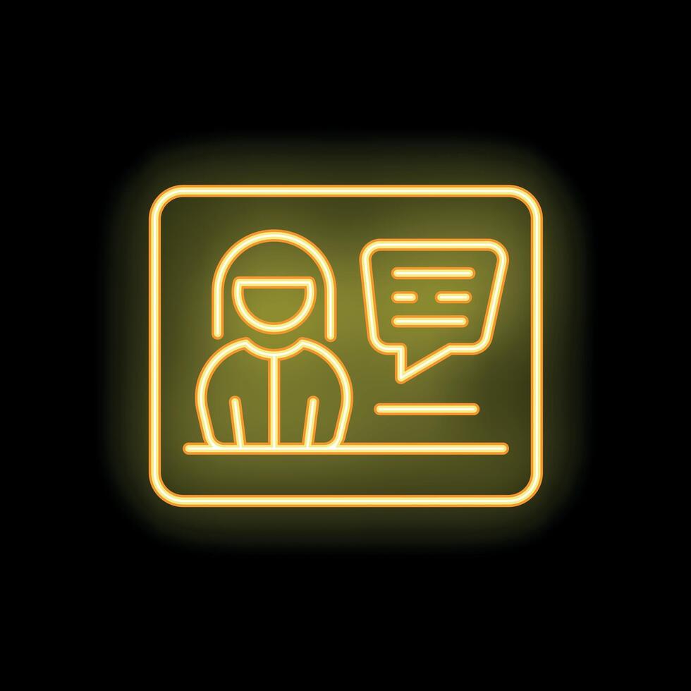 Neon yellow id card icon with speech bubble on black background vector