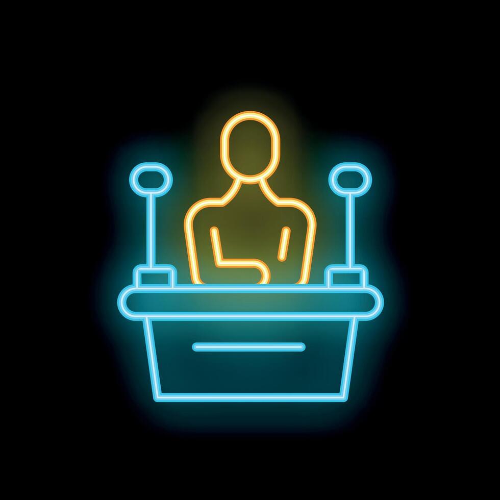 Neon sign of a speaker giving a speech at a podium vector