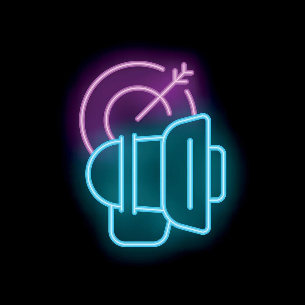 Neon sign representing marketing campaign targeting customers with bullseye and megaphone vector