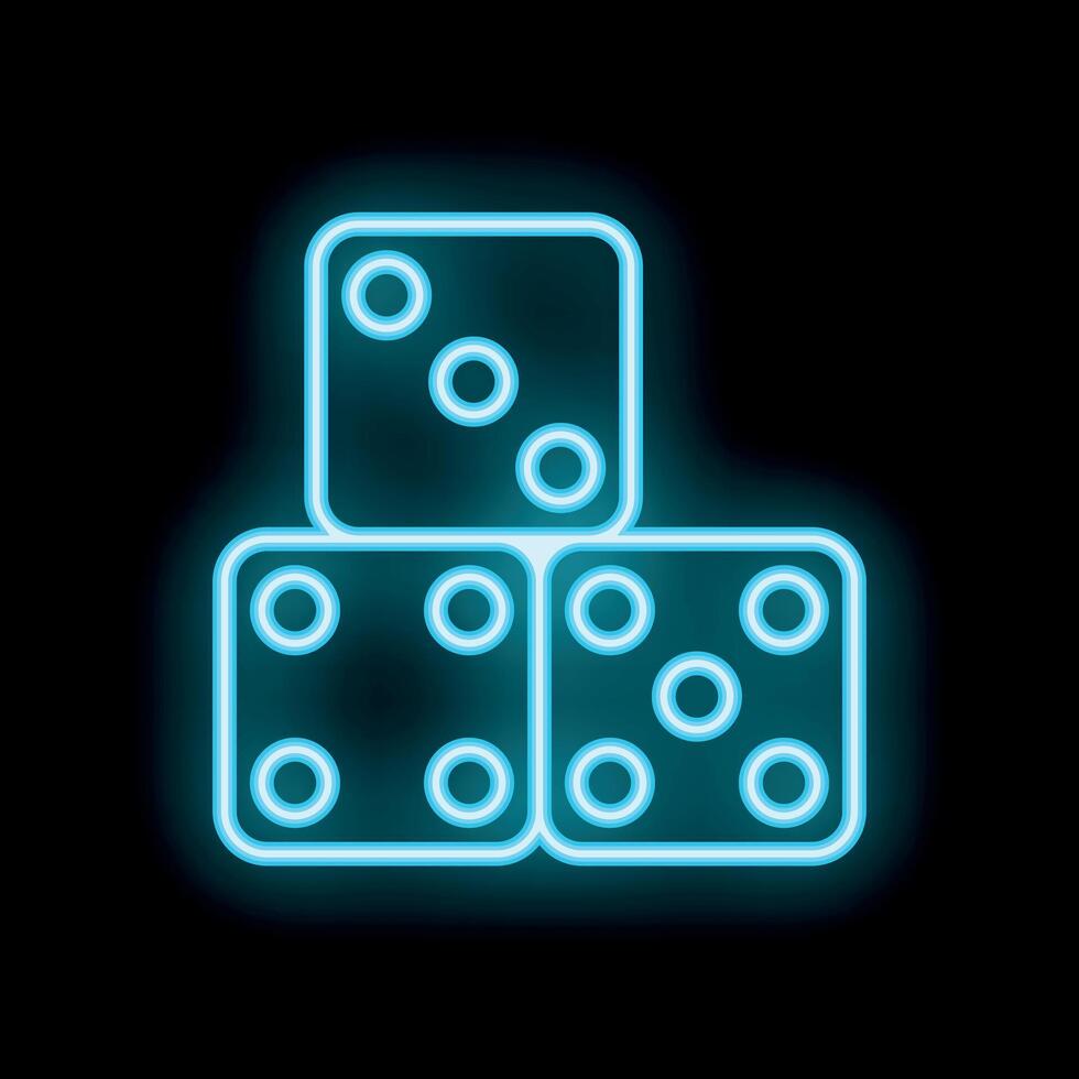Blue neon light glowing in dark with three dice stacked on top of each other vector