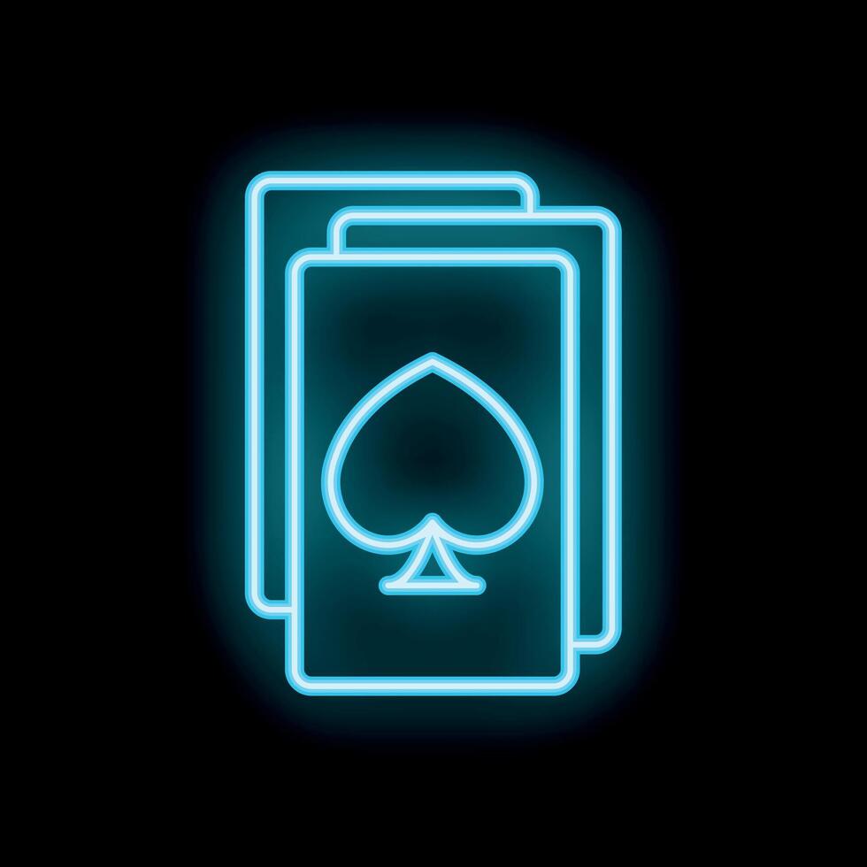 Blue neon sign of playing cards with ace of spades on black background vector