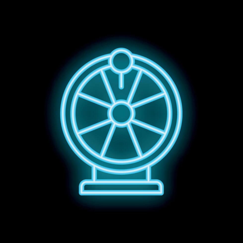 Neon blue fortune wheel spinning for gambling games and lottery vector