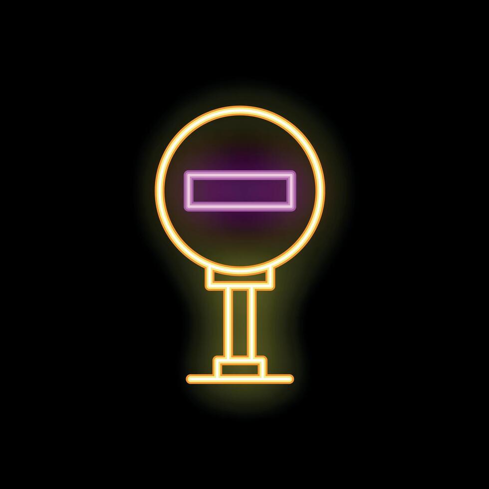 Neon sign showing no entry traffic sign on a pole vector