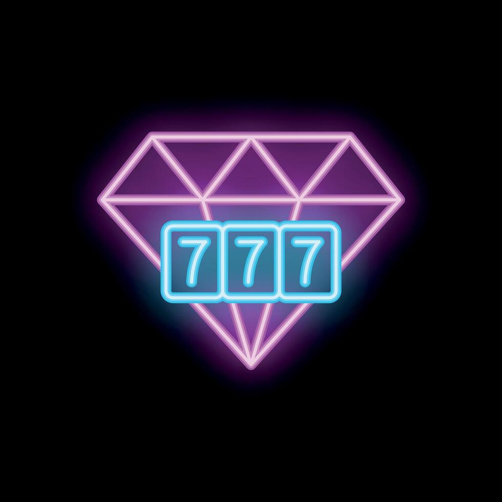 Neon slot machine jackpot with sevens and diamond shining brightly vector