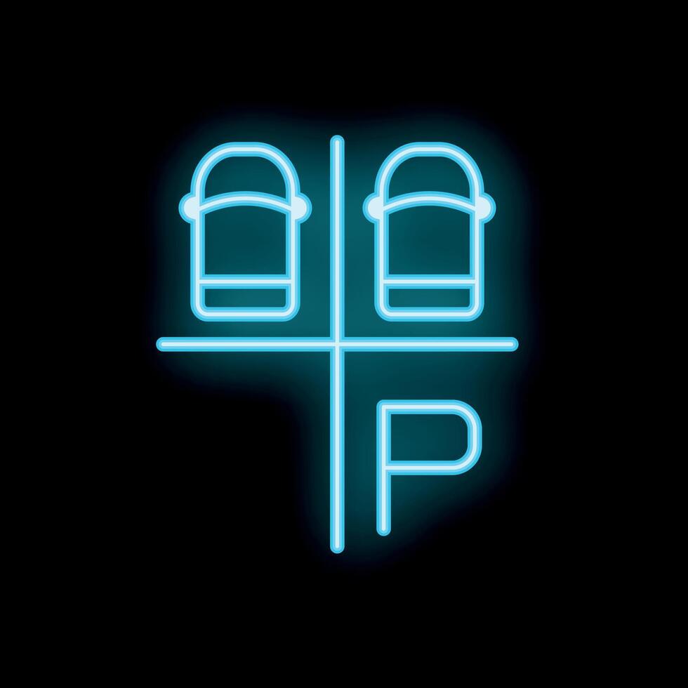 Neon parking sign showing two empty spots and letter p icon vector