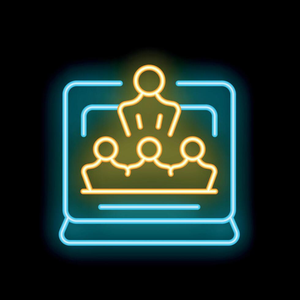 Neon icon of business people having online meeting using laptop vector