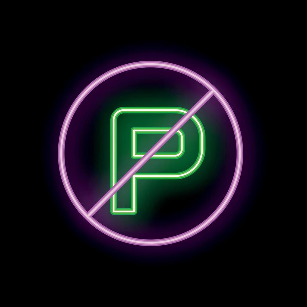 Neon no parking symbol glowing on black background vector