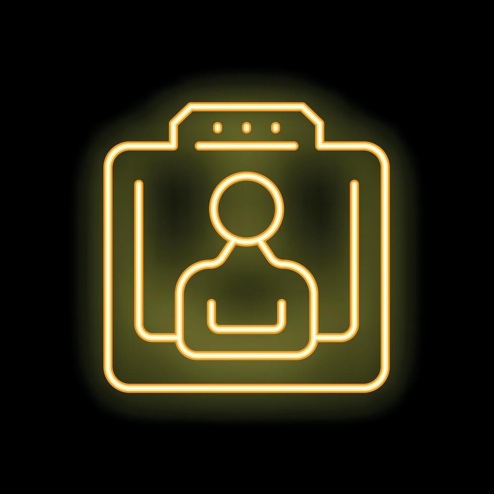 Neon yellow id card glowing on black background vector